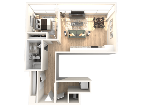 Floor plan for 1 bed, 1 bath, 753 sqft